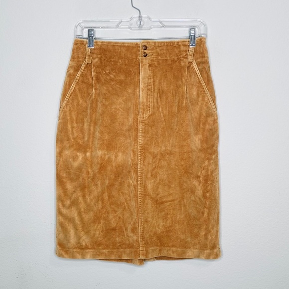 Vintage Dresses & Skirts - Vintage Liz Sport Corduroy Mustard Yellow Skirt